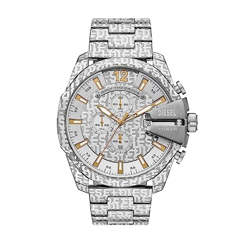 Diesel Mega Chief Watch for Men, Stainless Steel Chronograph Men's Watch, Color: Silver