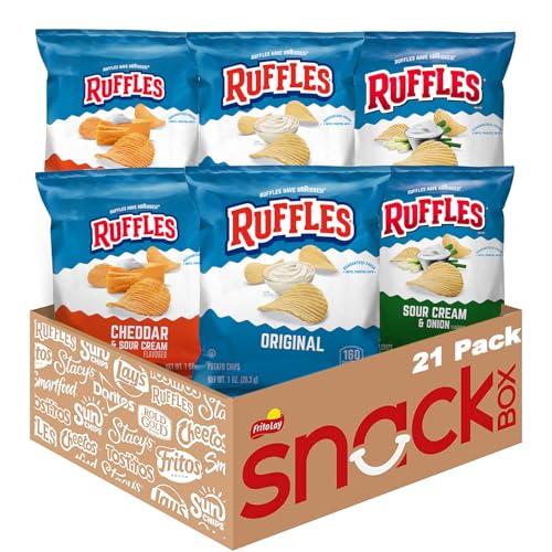 Ruffles Potato Chips, 4 Flavor Variety Pack, 1 oz Bags (Pack of 21)