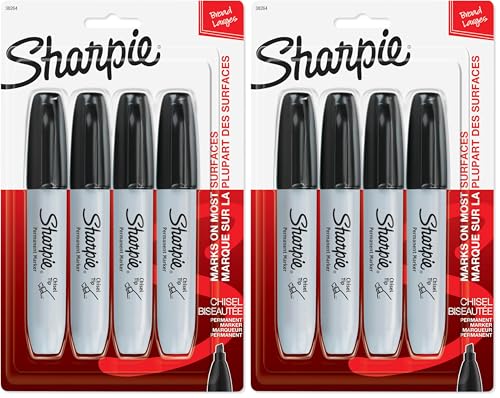 SHARPIE Permanent Markers Chisel Tip Black 4 Count (Pack of 2)