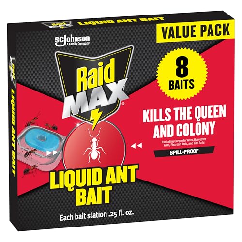 Raid MAX Liquid Ant Bait - Ant Traps Indoor and Outdoor Use – Insect Repellent & Pest Control That Kills Ants Where They Breed - 8 Count
