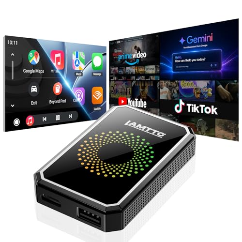 LAMTTO Wireless CarPlay and Android Auto Adapter with Gemini AI, 4-in-1 Magic AI Box Video Player for YouTube TikTok, Dual WiFi, HDMI Port, USB Drive, Mirror Link for OEM Wired Carplay Cars 2016-2024