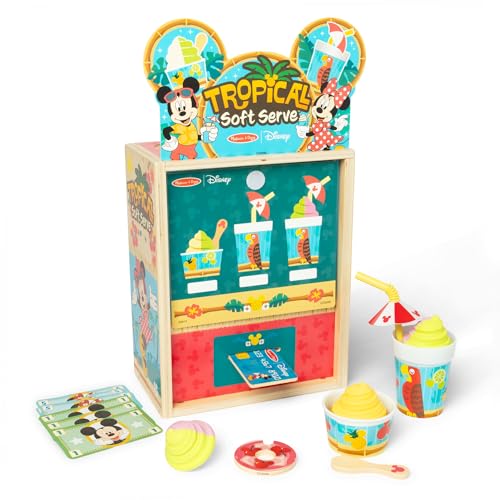 Disney Tropical Soft Serve Ice Cream Wooden Play Food Set – 23 Pieces | Mickey Mouse, Minnie, Wooden Toy for Boys and for Girls 3+ - FSC Certified