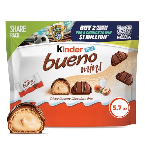 Kinder Bueno Mini Milk Chocolate Bars with Hazelnut Filling, Chocolate Candy Bars for Game Day, Football Party Supplies, Snacks for Adults, 5.7 oz