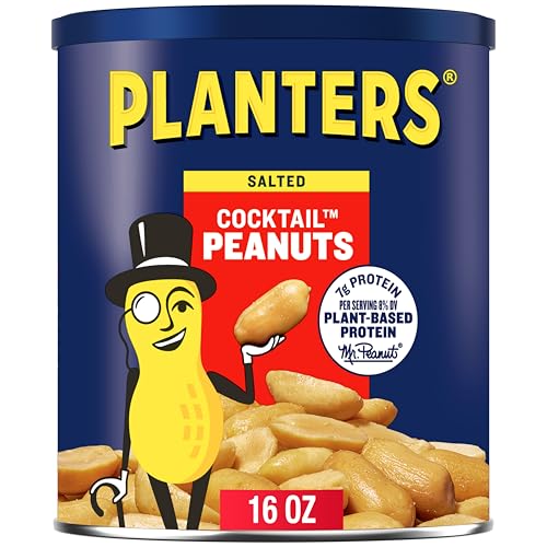 PLANTERS Salted Cocktail Peanuts, 16 oz. Resealable Jar - Cholesterol Free Heart Healthy Snack - A Good Source of Essential Nutrients - Premium Quality Peanuts - Kosher