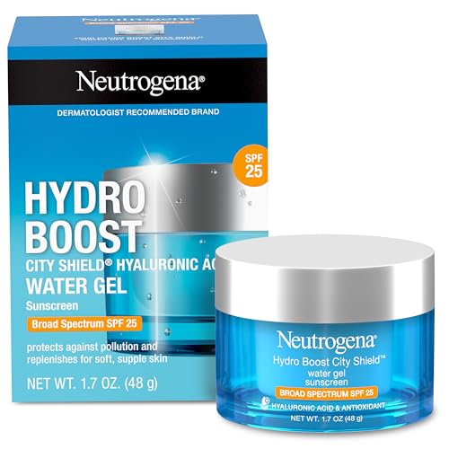 Neutrogena Hydro Boost City Shield Water Gel Face Moisturizer with Broad Spectrum SPF 25, Hydrating Facial Sunscreen with Hyaluronic Acid, Oil-Free and Non-Comedogenic Face Lotion, 1.7 oz