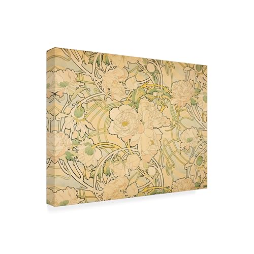 Wrapped Canvas Wall Art - Alphonse Mucha 'Peonies' Wall Art for Living Room, Bedroom, or Office Décor - 35x47