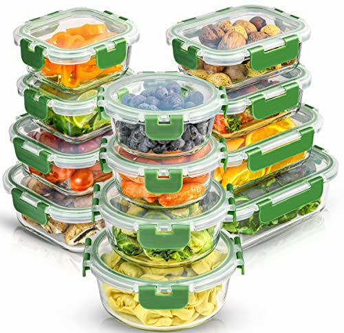 JoyJolt 24pc Borosilicate Glass Storage Containers with Lids | 12 Airtight/Freezer Safe Food Storage Containers for Pantry and Kitchen | Meal Prep Container for Lunch | Glass Tupperware Set