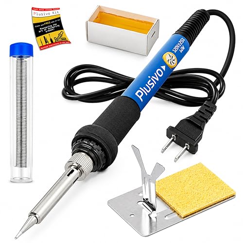 Soldering Iron Kit, 60W Adjustable Temperature 5-in-1 Solder Wire, Stand, Sponge, Rosin Paste Flux, Fast Heating Desoldering Tool for Electronics Repair Hobby DIY 120 V US Plug