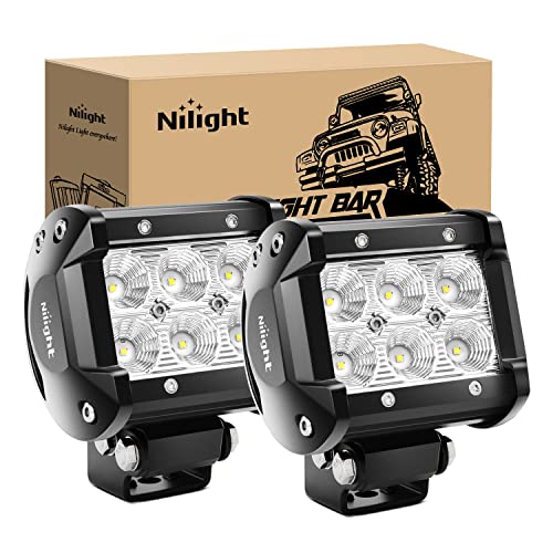 Nilight Led Pods 2Pcs 18W 1260LM Flood Off Road Lights Super Bright Driving Work Fog Lamps for Trucks Pickup Golf Cart SUV ATV UTV 4x4 Van Camper Boat