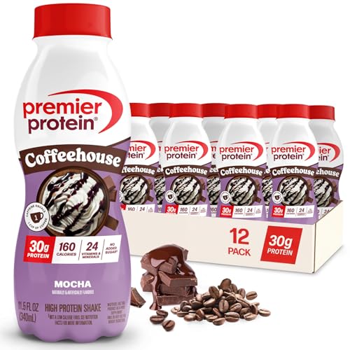 Premier Protein COFFEEHOUSE Mocha Protein Shake with Caffeine – 30g Protein, No Added Sugar, 24 Vitamins & Minerals, Coffee Beverage for Energy, Gluten-Free, 11.5 fl oz (12 Pack)