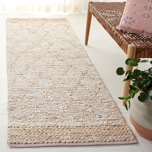 SAFAVIEH Natural Fiber Collection Runner Rug - 2'6" x 12', Silver, Handmade Boho Moroccan Trellis Jute, Ideal for High Traffic Areas in Living Room, Bedroom (NF951G)