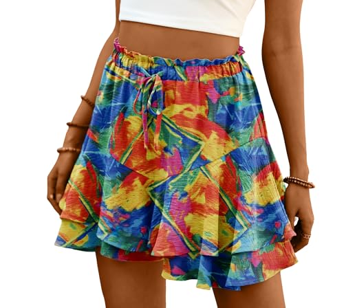 Lepunuo Skorts for Women Summer Mini Beach Shorts Casual Boho Floral Ruffle Flowy Skirts 2025 Trendy Outfits