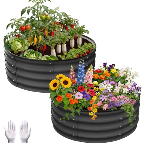 Garvee Round Raised Garden Bed, Galvanized Garden Beds, Metal Planter