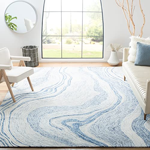 SAFAVIEH Fifth Avenue Collection 11' x 15' Blue/Ivory FTV121M Handmade Modern Abstract Premium New Zealand Wool Living Room Dining Bedroom Area Rug