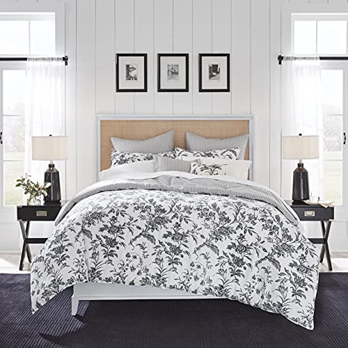 Laura Ashley - King Comforter Set, Reversible Cotton Bedding, Includes Matching Shams with Bonus Euro Shams & Throw Pillows (Amberley Black/White, King)