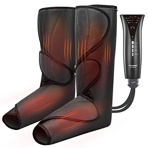 FIT KING Air Compression Leg and Foot Massager with Heat for Circulation and Pain Relief Helpful for Swollen Legs Edema RLS - Great Gift for Women Mom