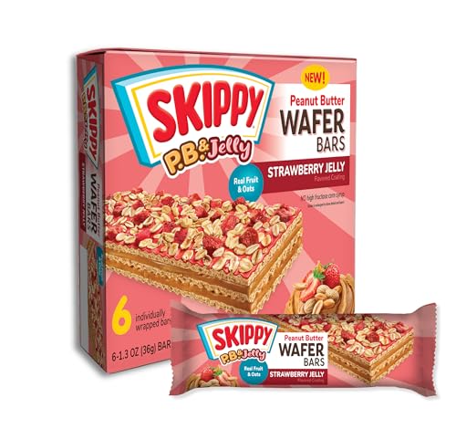 SKIPPY P.B. & Jelly Wafer Bars, Strawberry Jelly Flavor, Real Fruit & Oats, 6 Individually Wrapped Bars (7.8 oz)