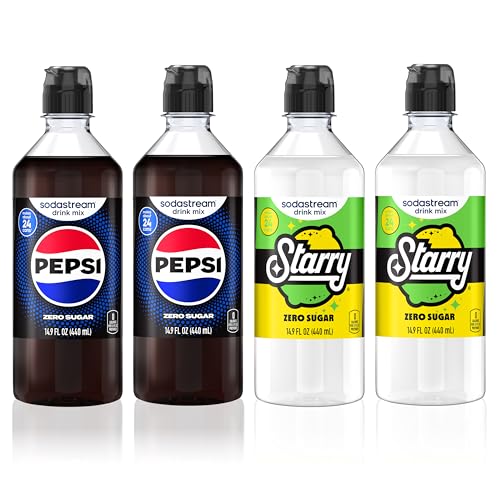 SodaStream® Pepsi® Starry® Zero Sugar Beverage Mix Variety Pack, New Pour Bottle (440ml, Pack of 4)
