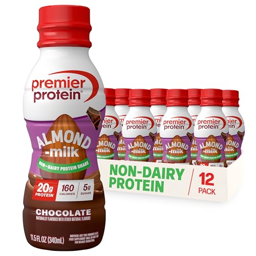 Premier Protein Non-Dairy Plant Based Almondmilk Protein Shake, Chocolate, 20g Protein, 5g Sugar, Gluten-Free, 11.5 Fl oz (12 Pack)