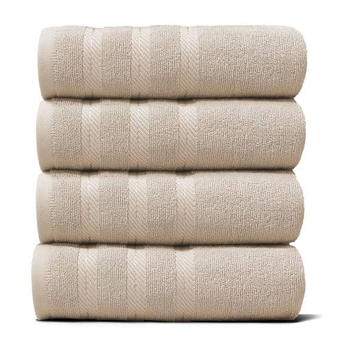 Hearth & Harbor Luxury Hand Towels - 100% Ring Spun Cotton Hand Towels for Bathroom, Shower, Spa, Soft & Absorbent Towels, 4 Piece Set, Beige