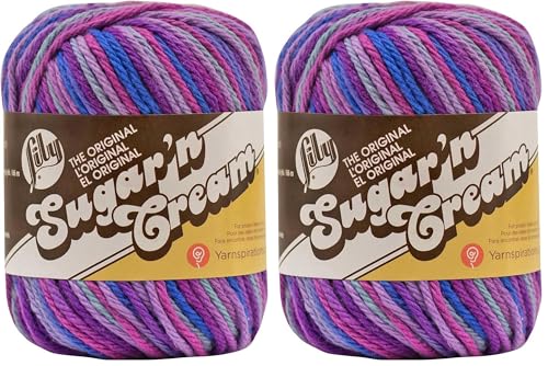 Lily Sugar 'N Cream The Original Ombre Yarn, 2oz, Gauge 4 Medium, 100% Cotton, Jewels - Machine Wash & Dry (Pack of 2)
