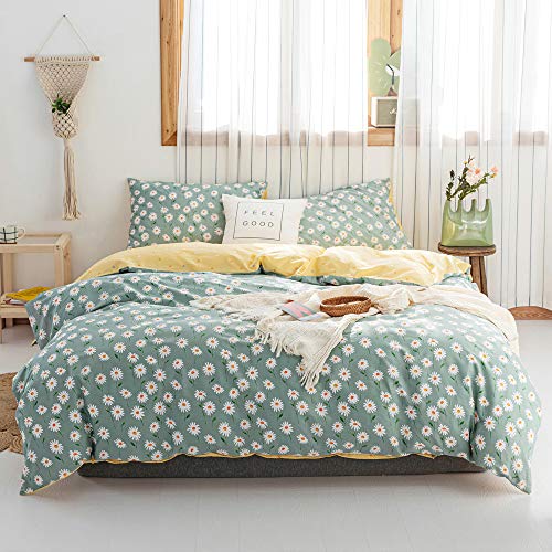 AMWAN Garden Floral Duvet Cover King Bedding Daisy Flower Comforter Cover Set Cotton Girls Women Duvet Quilt Cover Reversible 3 Piece Bedding Collection 1 Duvet Cover 2 Pillowcases Floral Bedding Set