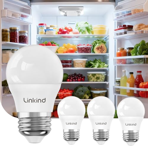 Linkind Led Refrigerator Light Bulbs, A15 Fridge Light Bulbs 40 Watts Equivalent Waterproof, 600LM Appliance Light Bulb 120V Non-dimmable 5W LED Bulbs for Freezer, E26 Base, Daylight 5000K, 4 Pack
