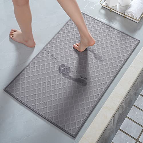 AMOAMI Ultra Thin Bath Mat, Rubber Backed Bath Mats for Bathroom Non Slip, Absorbent Bathroom Mat for Floor Machine Washable Bathroom Rugs, Shower, Sink (17"x28", Grey)