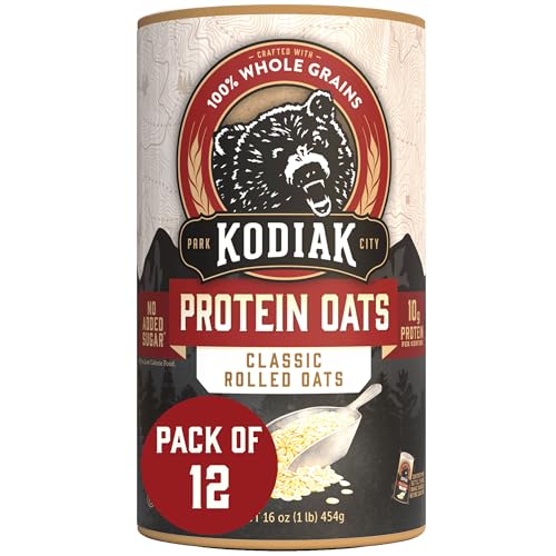 Kodiak Cakes Oatmeal Canister, Rolled Oats, High Protein, 100% Whole Grains (12 canisters)