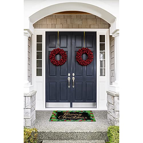 Liora Manne Natura Doormat Non-Slip Natural Fiber Outdoor Mat-Traditional, Holiday, Winter, Transitional, Merry Christmas Holly Black 1'6" x 2'6"