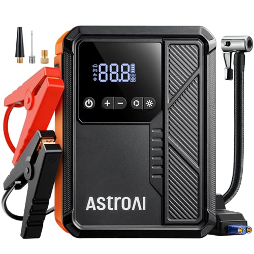 AstroAI Beta822 3000A Jump Starter with Air Compressor, 150PSI Portable Tire Inflator with Auto-Shutoff, 12V Car Battery Booster (9.0 Gas/7.0L Diesel) with LED Light and Jumper Cables, Black