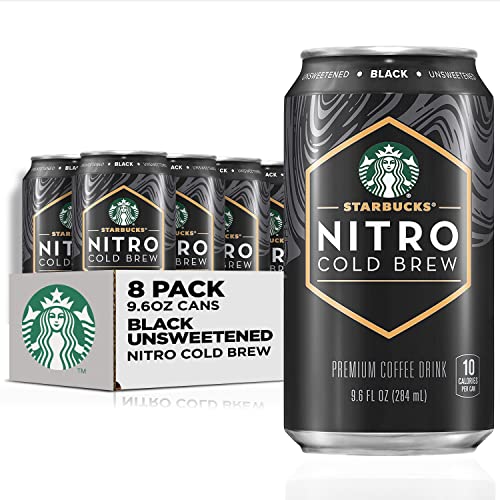 Starbucks - RTD Coffee Nitro Cold Brew, Black Unsweetened, 9.6 fl oz Cans (8 Pack), Iced Coffee, Cold Brew Coffee, Coffee Drink