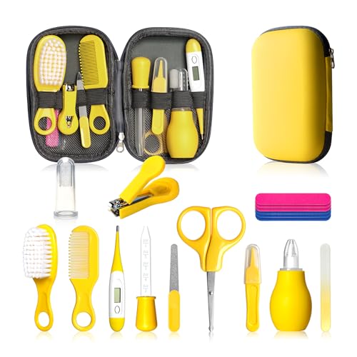 Baby Healthcare and Grooming Kit, Baby Safety Care Set, Baby Electric Nail Trimmer Set Newborn Nursery Health Care Set for Newborn Infant Toddlers Baby Boys Girls Kids (Yellow-18 Kits)