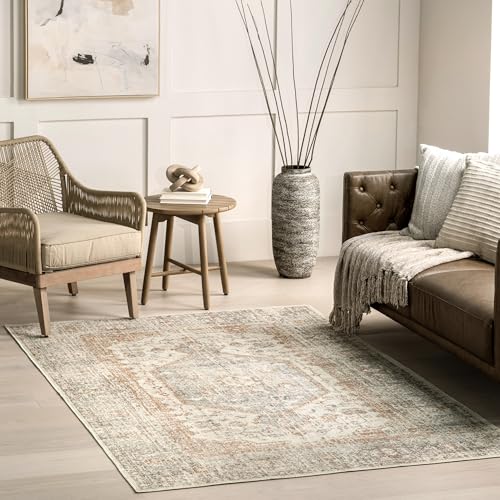 Nuloom SpinClean Jacquie Light Grey/Ivory, 8' x 10', Vintage, Soft and Cozy, High Traffic, Stain Resistant, Easy Clean, Durable, Machine Washable Area Rug for Bedroom, Living Room, Dining, Den, Foyer