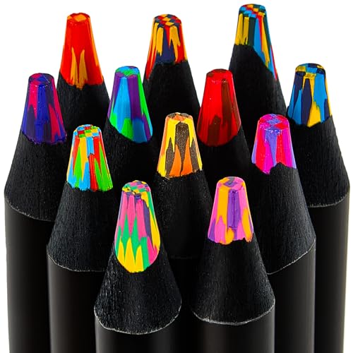 FUAOIS Stocking Stuffers for Kids Teens, Art Supplies 12 Rainbow Colored Pencils for Kid 4-12 Year Old