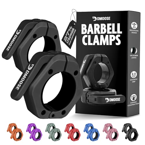 DMoose Fitness Barbell Clips 2" (Pair) - Quick Release Olympic Barbell Clamps with Anti Slip TPR Lining - Barbell Collars for Secure Weightlifting & Powerlifting (Black - Non Magnetic)