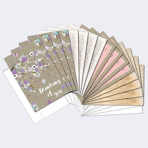 Tree-Free Greetings - All Occasion Cards - Artful Designs - 16 Assorted Cards + White Envelopes - Made in USA - 100% Recycled Paper - 4 x 6 - Thoughts And Flowers (FP54260)