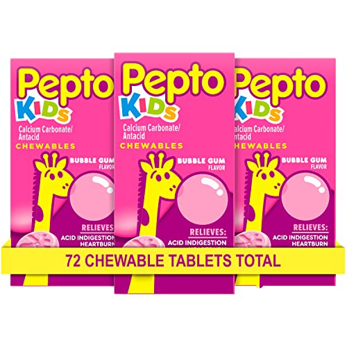 Pepto Kids Bubblegum Antacid Tablets Chewable, Upset Stomach Relief for Kids, Heartburn Relief, Acid Indigestion and Sour Stomach Relief, 72 Chewable Tablets (3x24 ct)