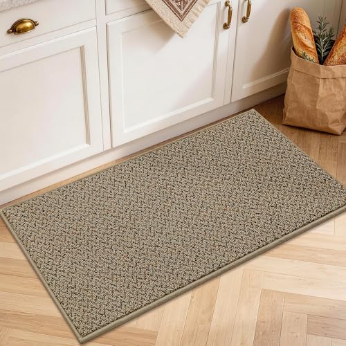COSY HOMEER Kitchen Rugs 17" x 30" Washable Non Slip Kitchen Mats for Floor Absorbent Kitchen Carpet Stain Resistance Rugs for Kitchen,Sink Mat,Entrance,Area Rugs,Taupe