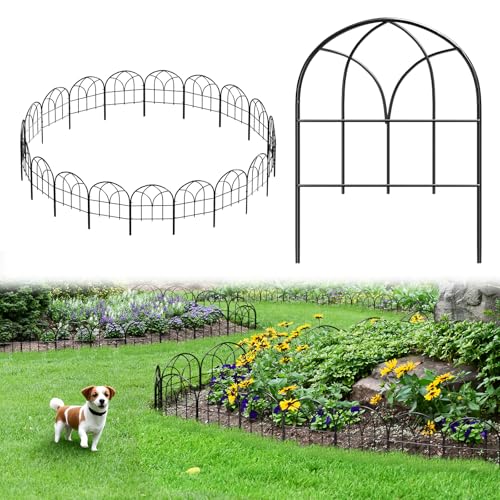 Small Garden Fence Animal Barrier, W12.55*H6.53 Decorative Fence Panel, No Dig Fences Barrier, Arch 19 Pcs Black Metal Fencing, Garden Border Edging Fences, Dog Fencing Blocker for Yard, Flower Bed