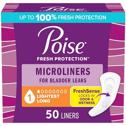 Poise Daily Microliners, Incontinence Panty Liners for Bladder Leaks, 1 Drop Lightest Absorbency, Long Length, 50 Count of Pantiliners