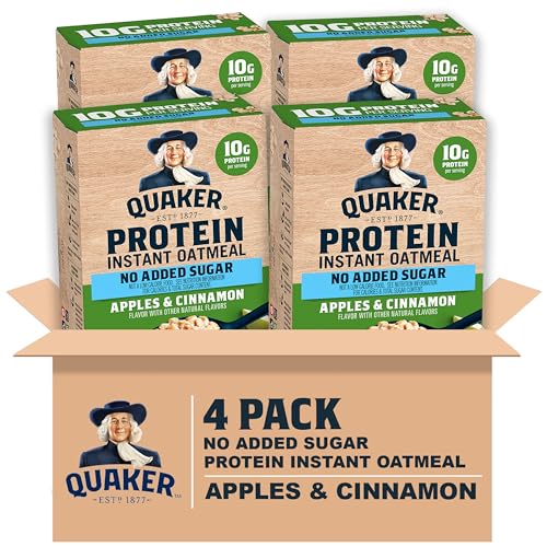 Quaker Protein Instant Oatmeal, Apple Cinnamon, 12g Protein per Serving, Whole Grains, No Artificial Flavors, No Added Colors, 1.76 oz Packets, (24 Pack)