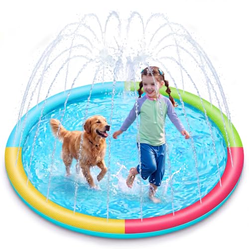 SLOOSH 60" Non-Slip Splash Pad Sprinkler - Outdoor Water Play Toys Backyard Fountain Mat for Toddlers Kids Dogs, Thickened Sprinkler Outside Pool Party Durable for Girls Boys Pets (60in, Multicolor)