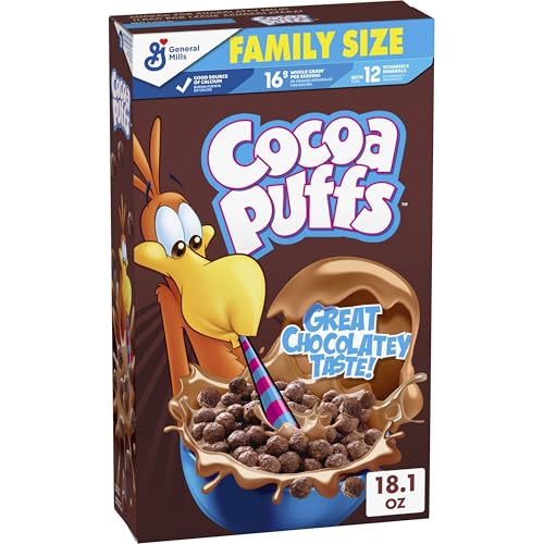 Cocoa Puffs, Chocolatey Breakfast Cereal, Made with Whole Grain, Family Size, 18.1 oz