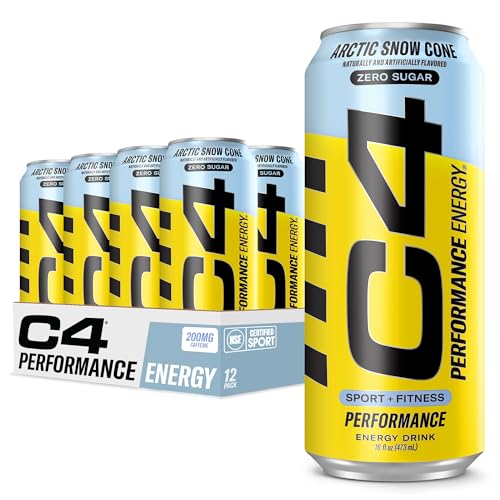 C4 Carbonated Zero Sugar Energy Pre Workout Drink + Beta Alanine, (NEW) Sparkling Arctic Snow Cone, 16 Fl Oz, Pack of 12