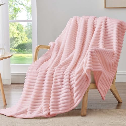 BEDELITE Fleece Pink Throw Blanket for Couch - 300GSM Soft & Warm Valentines Blanket Gifts for Women Girls, Decorative Spring Pink Blankets for Home, 50"x60"