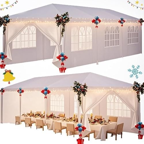 HOTEEL 10x30 Party Tent with 8 Removable Sidewalls for Parties, Weddings, BBQ, Baby Shower, Waterproof Outdoor Event Canopy, Patio Camping Gazebo, Carpas para Fiestas, White