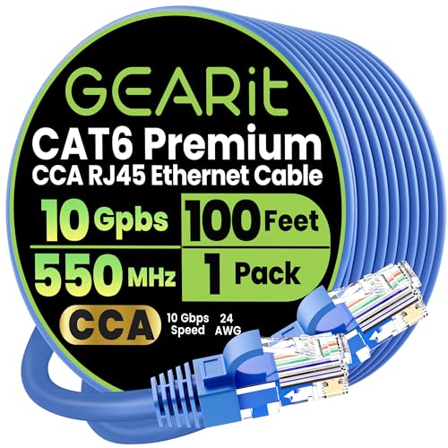 GEARit Cat 6 Ethernet Cable CCA (100 feet) LAN Network Cord, UTP, Internet, Network Cable - Supports Cat6 / Cat5e / Cat5 Network Standard - Blue, 100ft