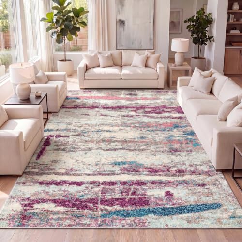 JONATHAN Y Modern Abstract Brushstroke Cream/Pink Indoor Area Rug, 4x6, Contemporary POP, Transitional, Easy-Cleaning for Living Room, Bedroom, Kitchen, Pet Friendly, Non-Shedding (CTP102A-4)