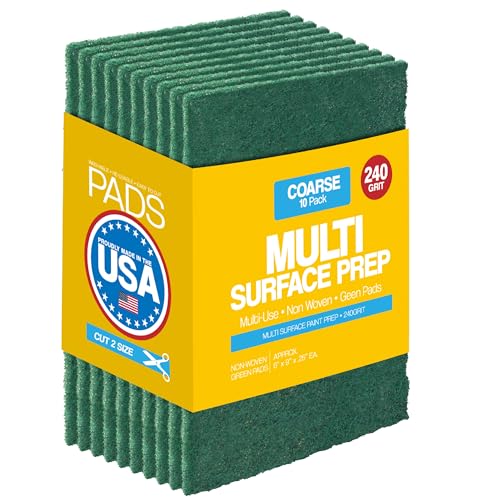 6" x 9" Non-Woven Paint Stripping Pads for Wood, Metal, Rust Removal, Deburring, Clean Soiled Surfaces, Surface Prep Coarse Abrasive Pad for Woodworking - 240 Grit - 10 Pack (Green)